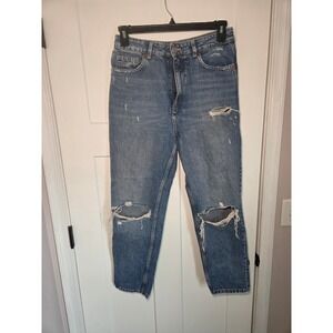 Zara Distressed Mom Jeans High Waisted Medium Wash Blue Denim Size 6 US 38 EUR